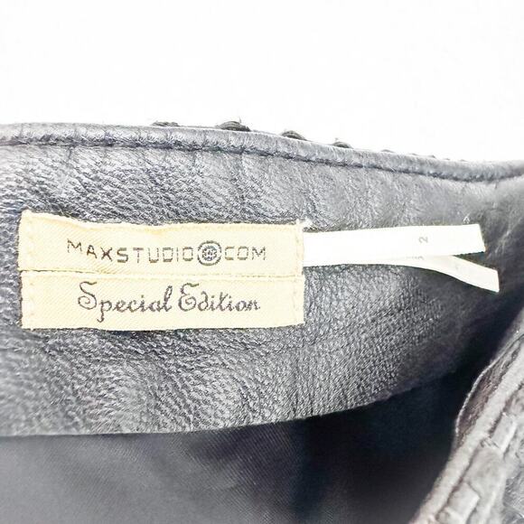 Max Studio Special Edition Woven Leather Skirt Fringe Hem Size 2 - Picture 3 of 5